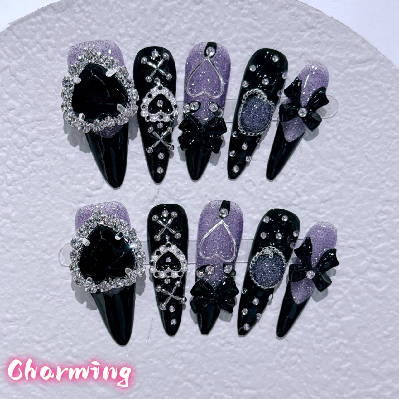Black Gemstone / Handmade Nails