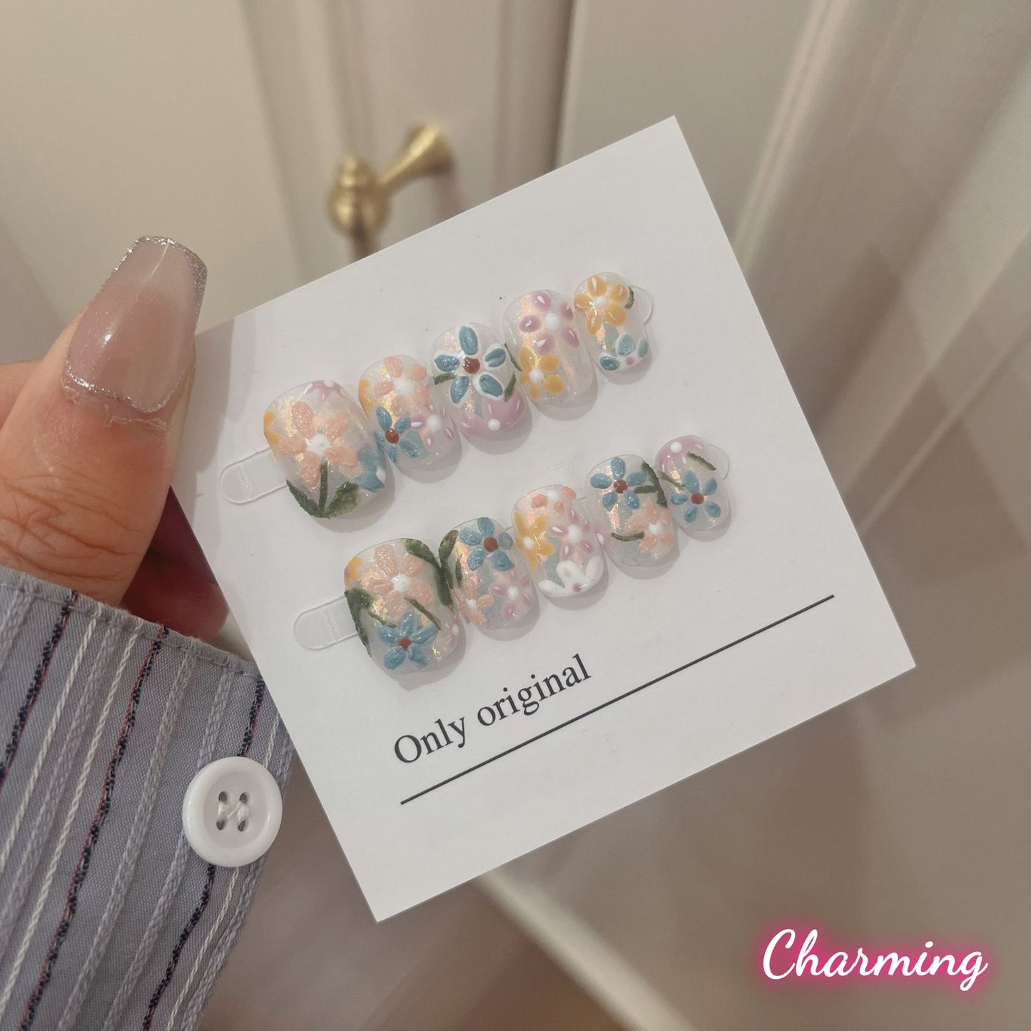 Luminous Floral Radiance / Handmade Nails