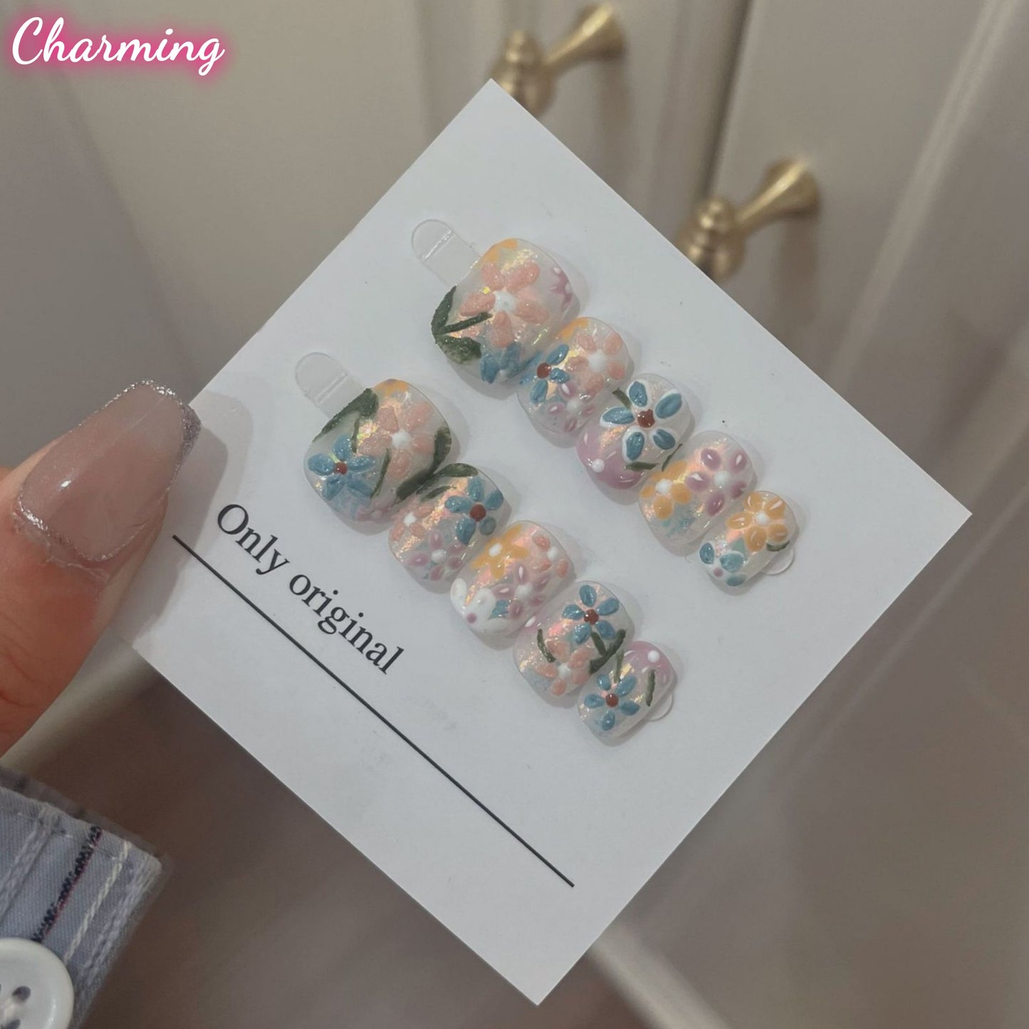 Luminous Floral Radiance / Handmade Nails