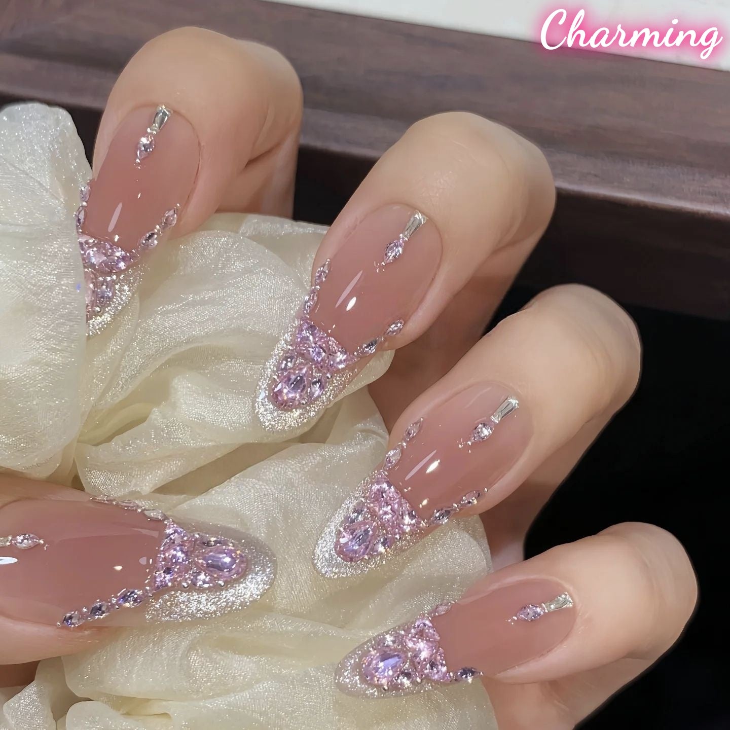 Sparkling Blush Nails / Handmade Nails