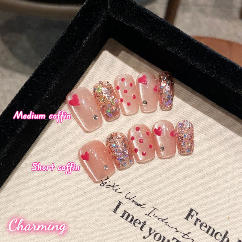 Shimmering pink / Handmade Nails