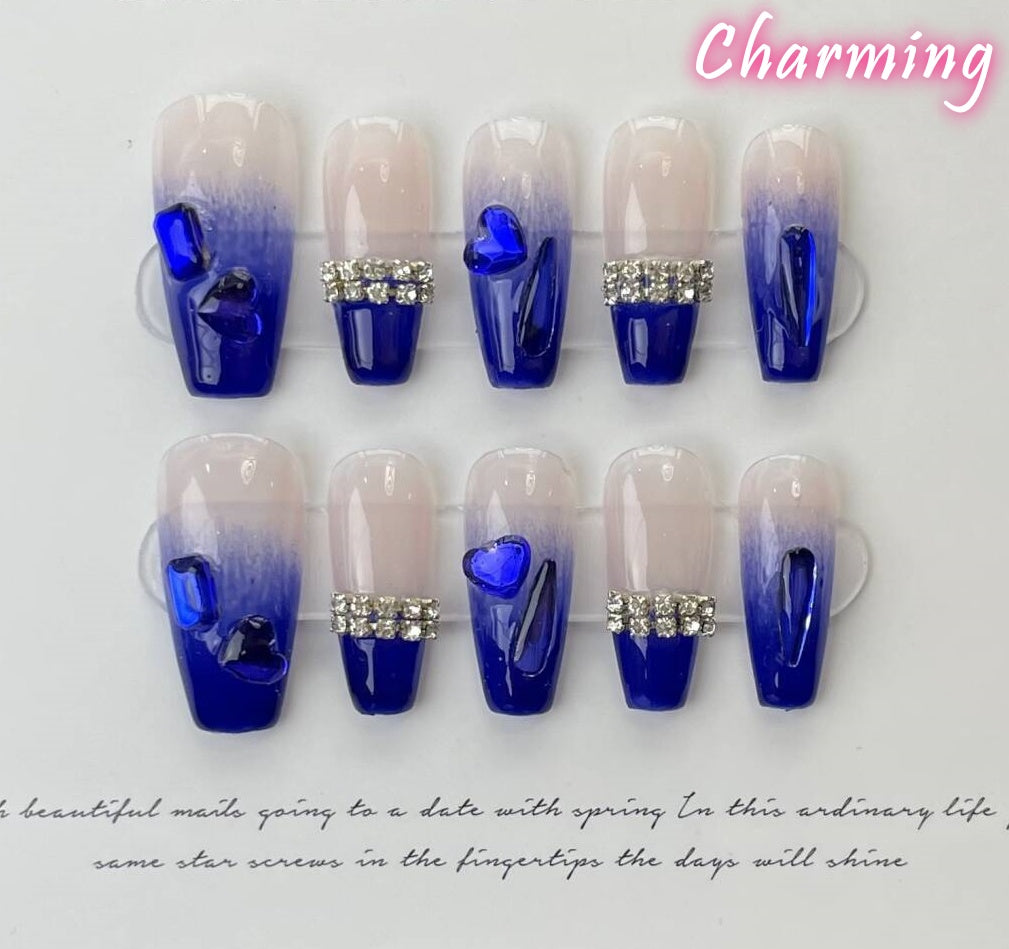 Blue Gemstone / Handmade Nails