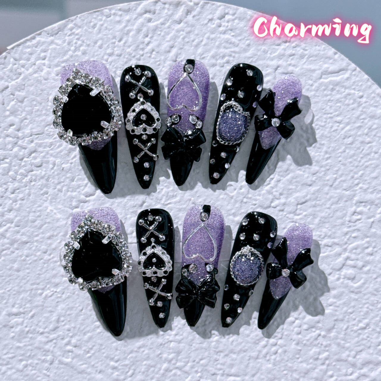 Black Gemstone / Handmade Nails