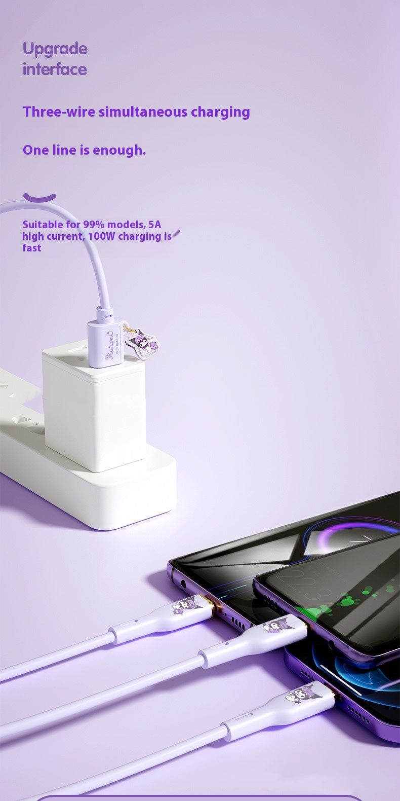 One to three super fast charging data cable suitable for Apple-typec