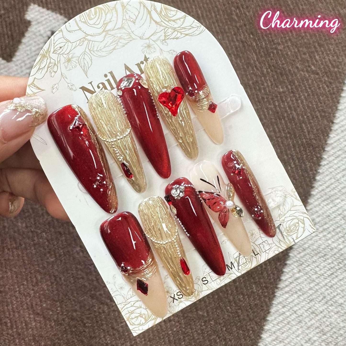 Red Dancing Butterfly / Handmade Nails