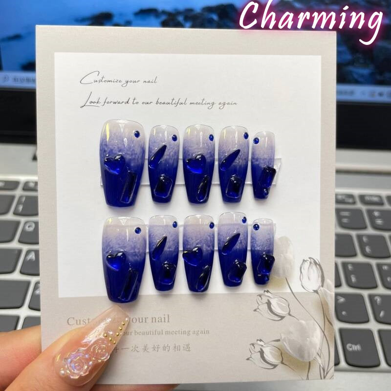Blue Gemstone / Handmade Nails