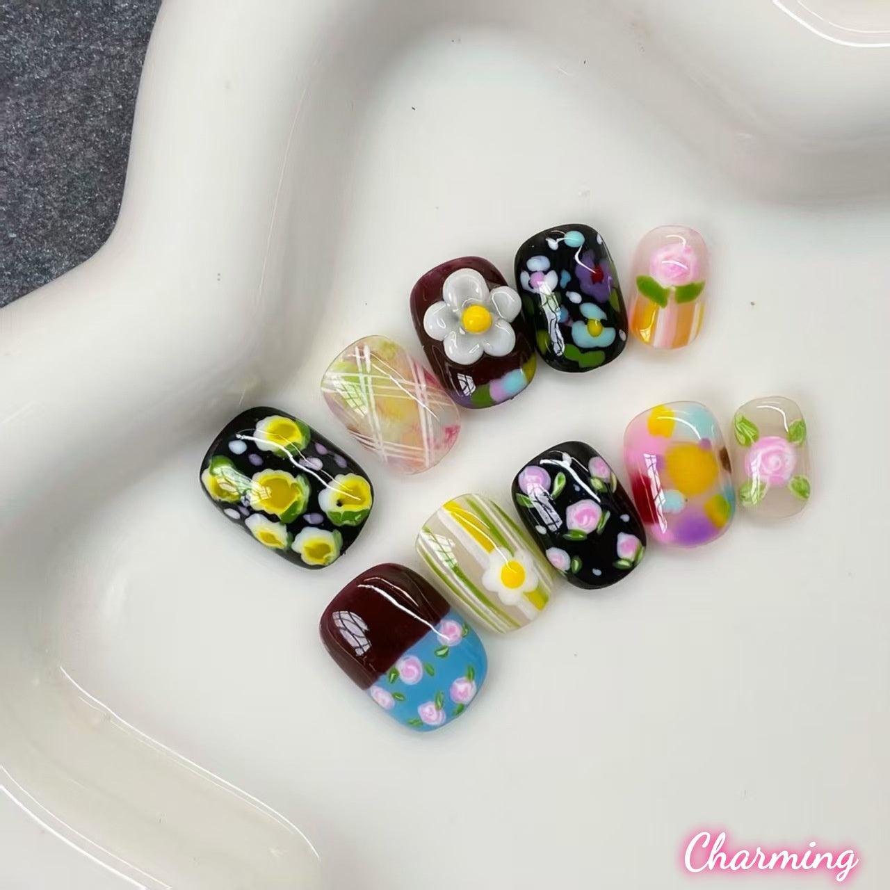 Oil Slick Bloom / Handmade Nails