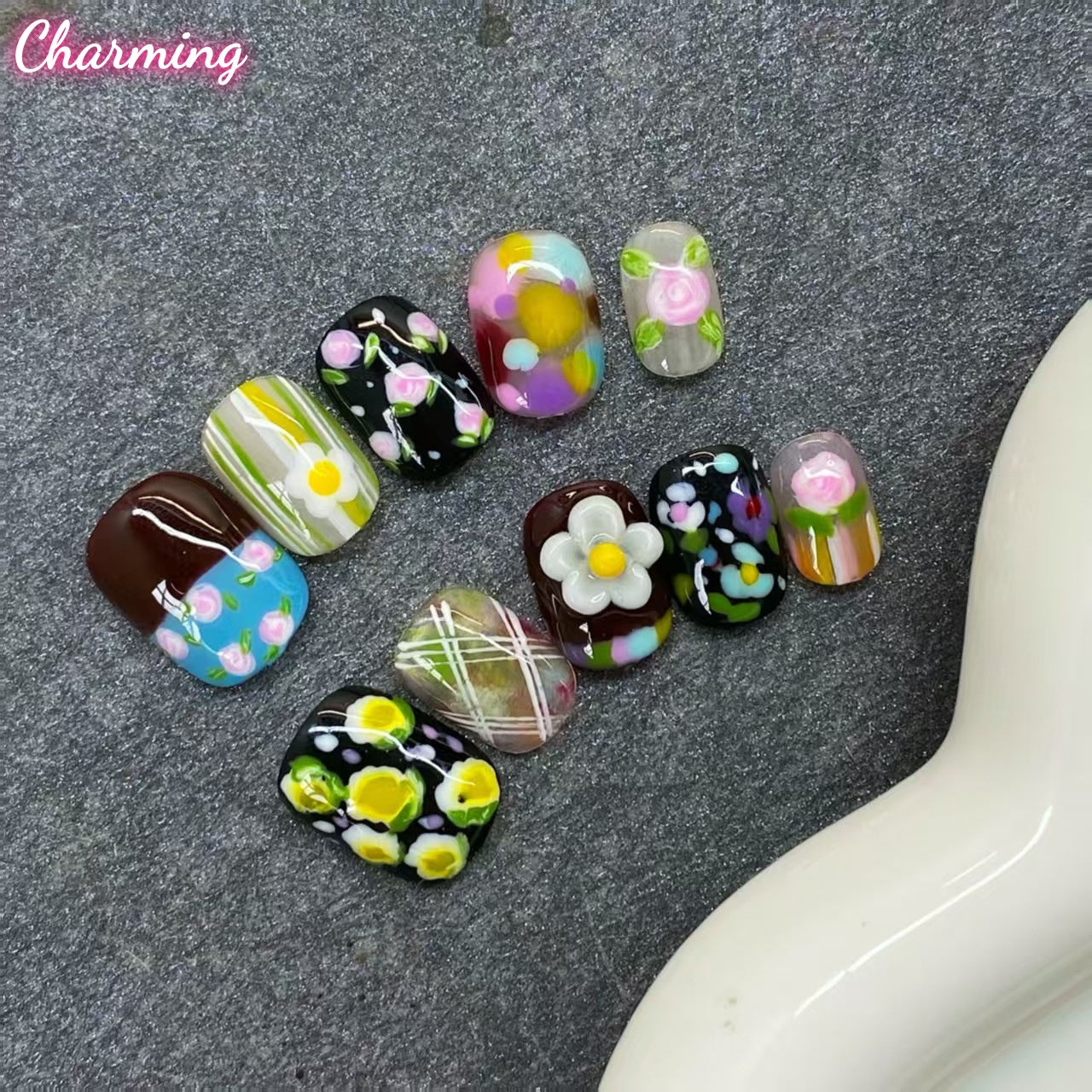 Oil Slick Bloom / Handmade Nails