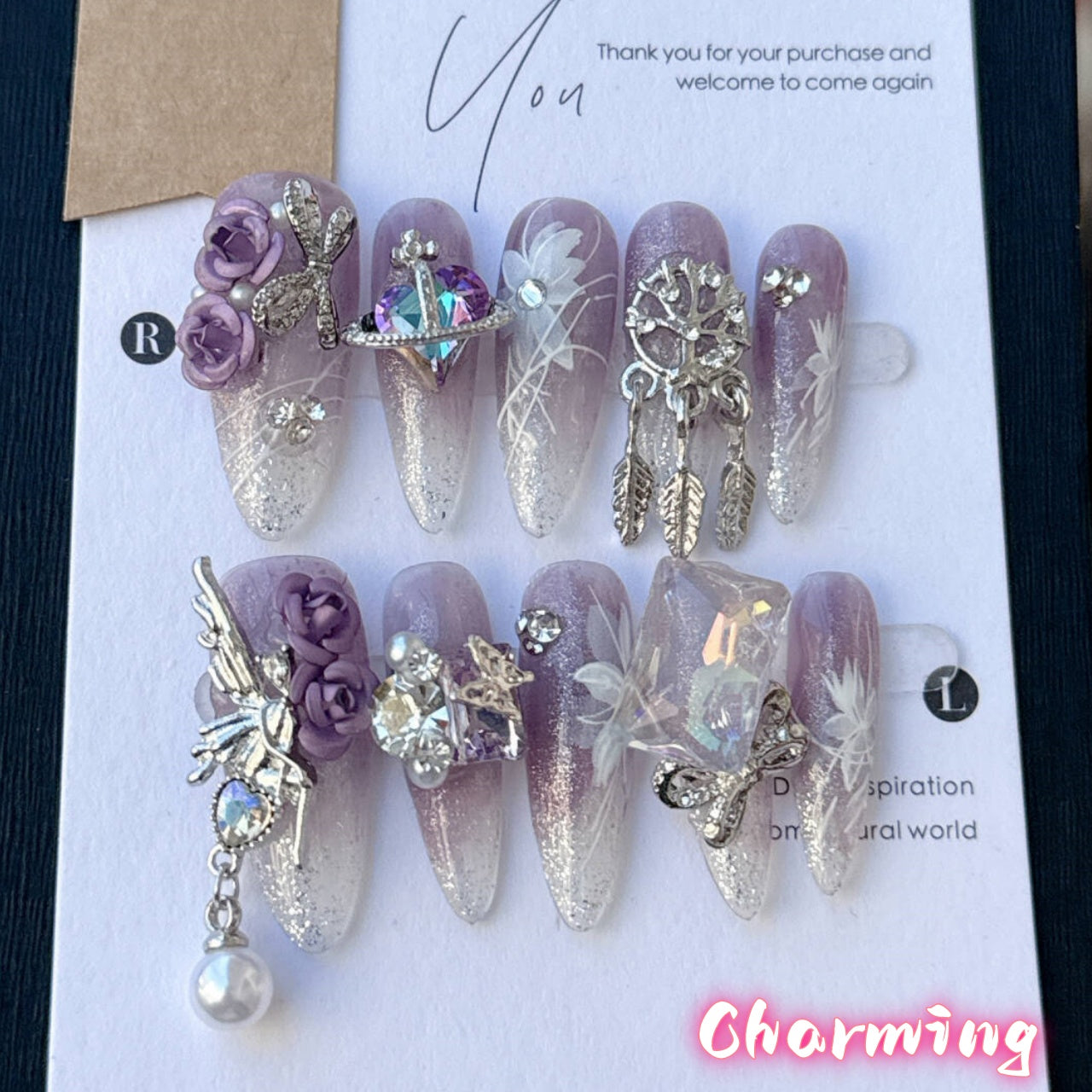 Purple charm / Handmade Nails