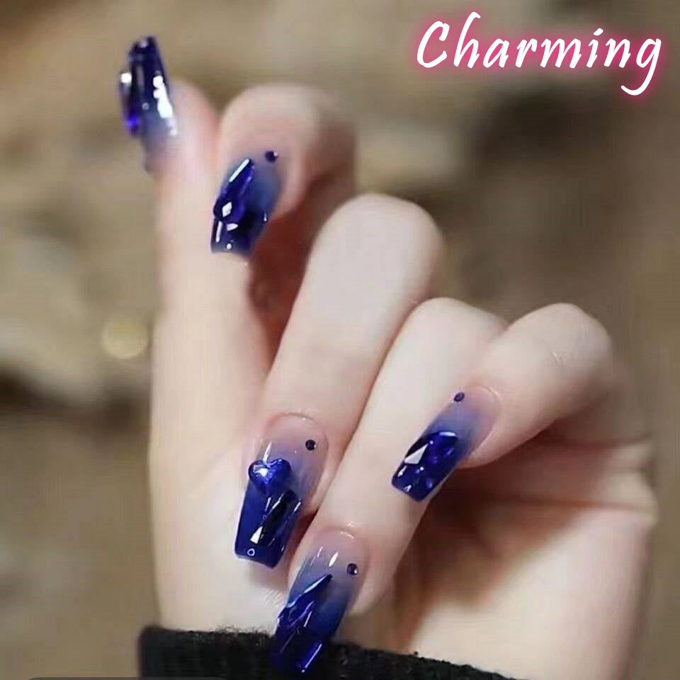 Blue Gemstone / Handmade Nails