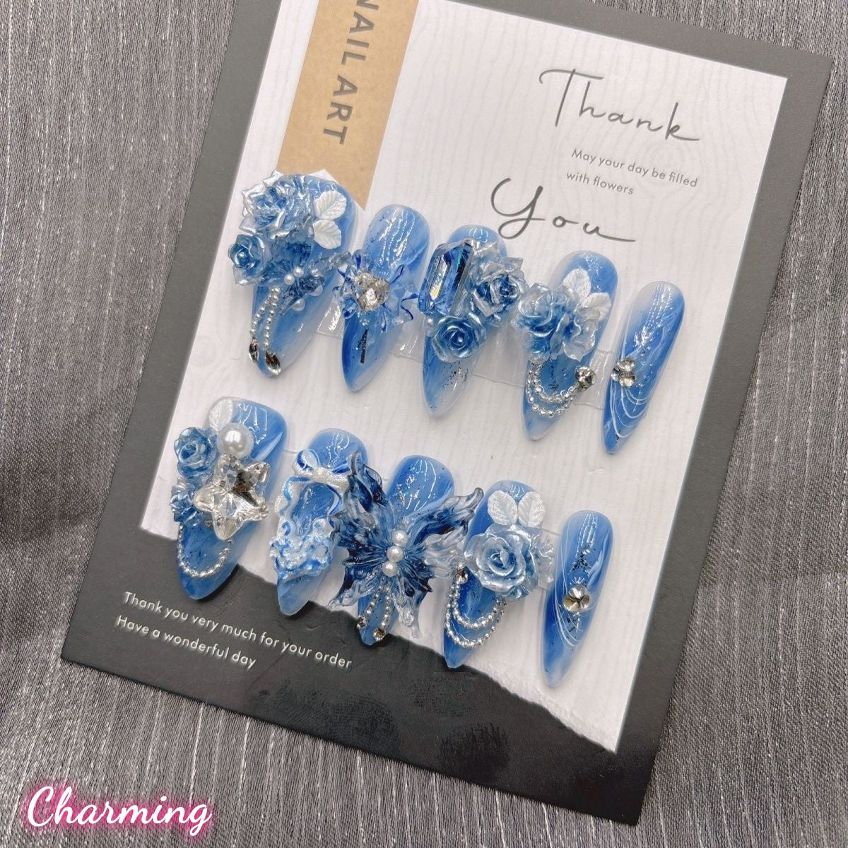 Azure Bloom Serenade / Handmade Nails