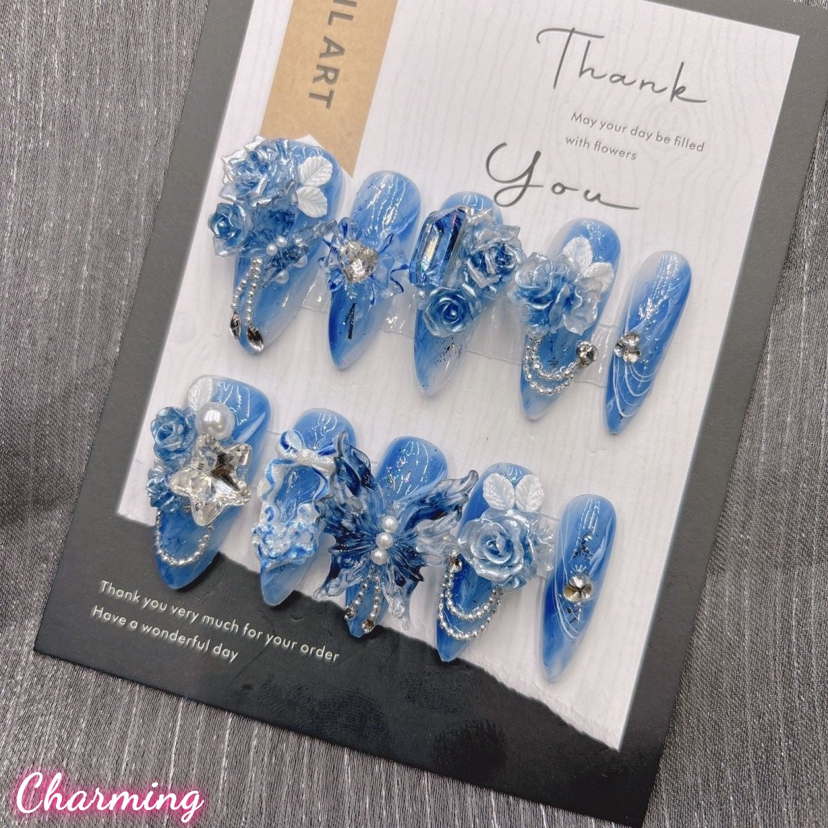 Azure Bloom Serenade / Handmade Nails