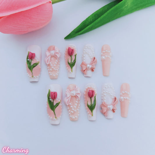 Blossom Ribbon / Handmade Nails