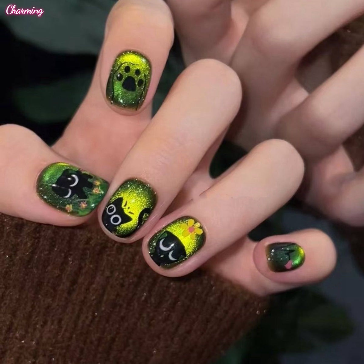 Forest Feline / Handmade Nails