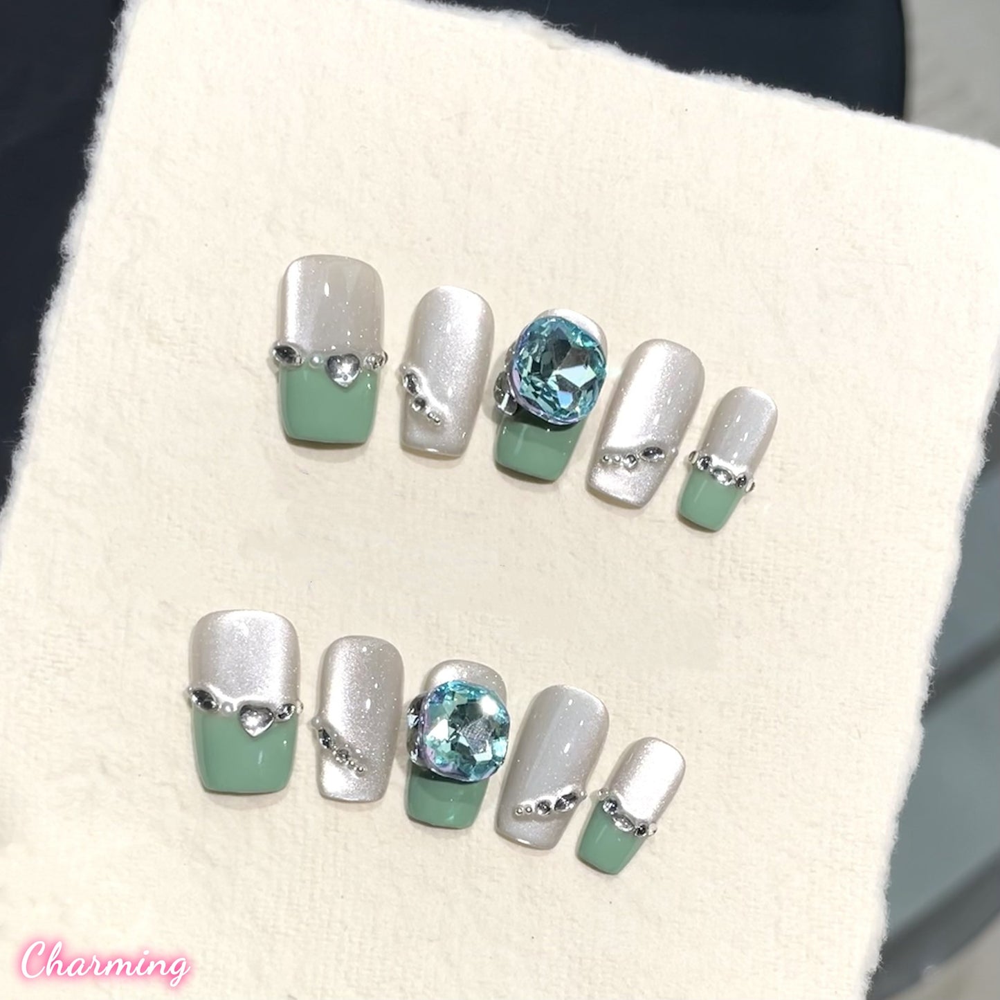 Merald Cat's Eye/ Handmade Nails