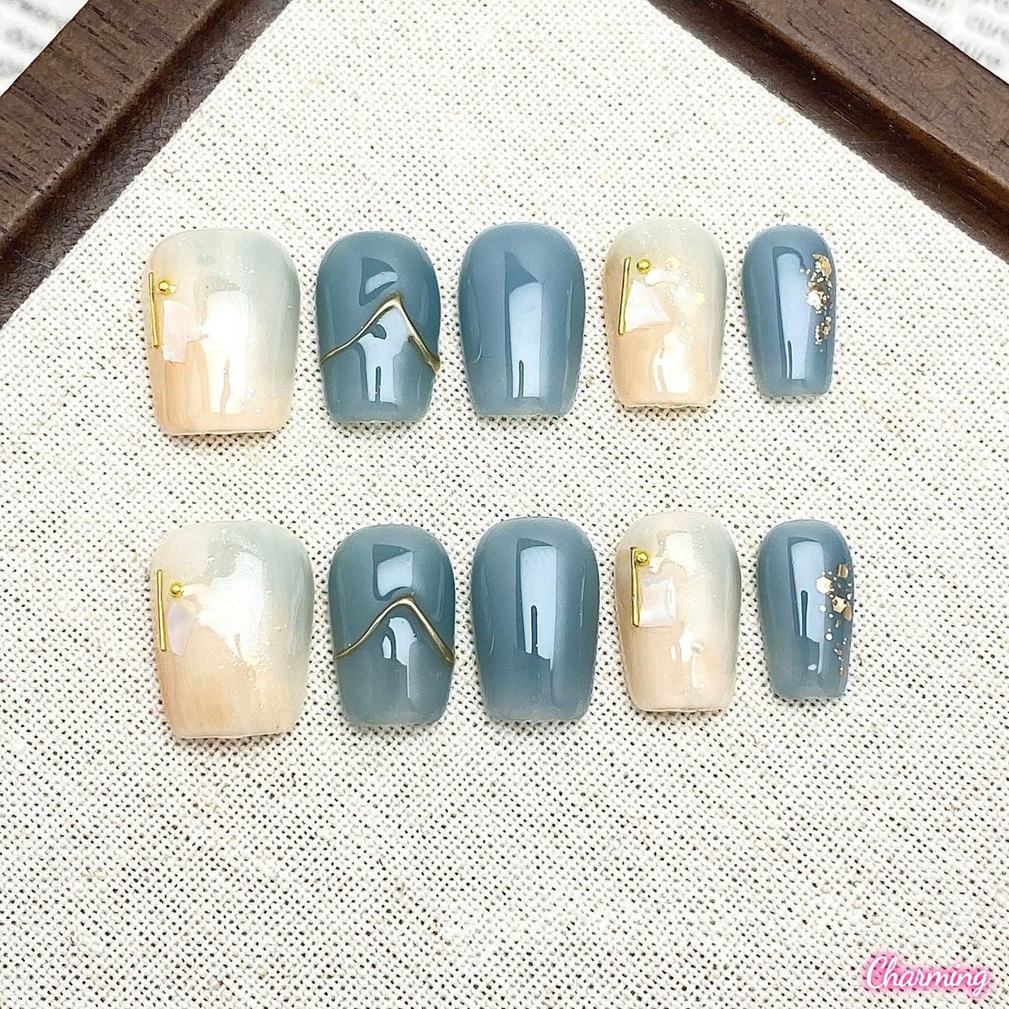 Soft Blue & White / Handmade Nails