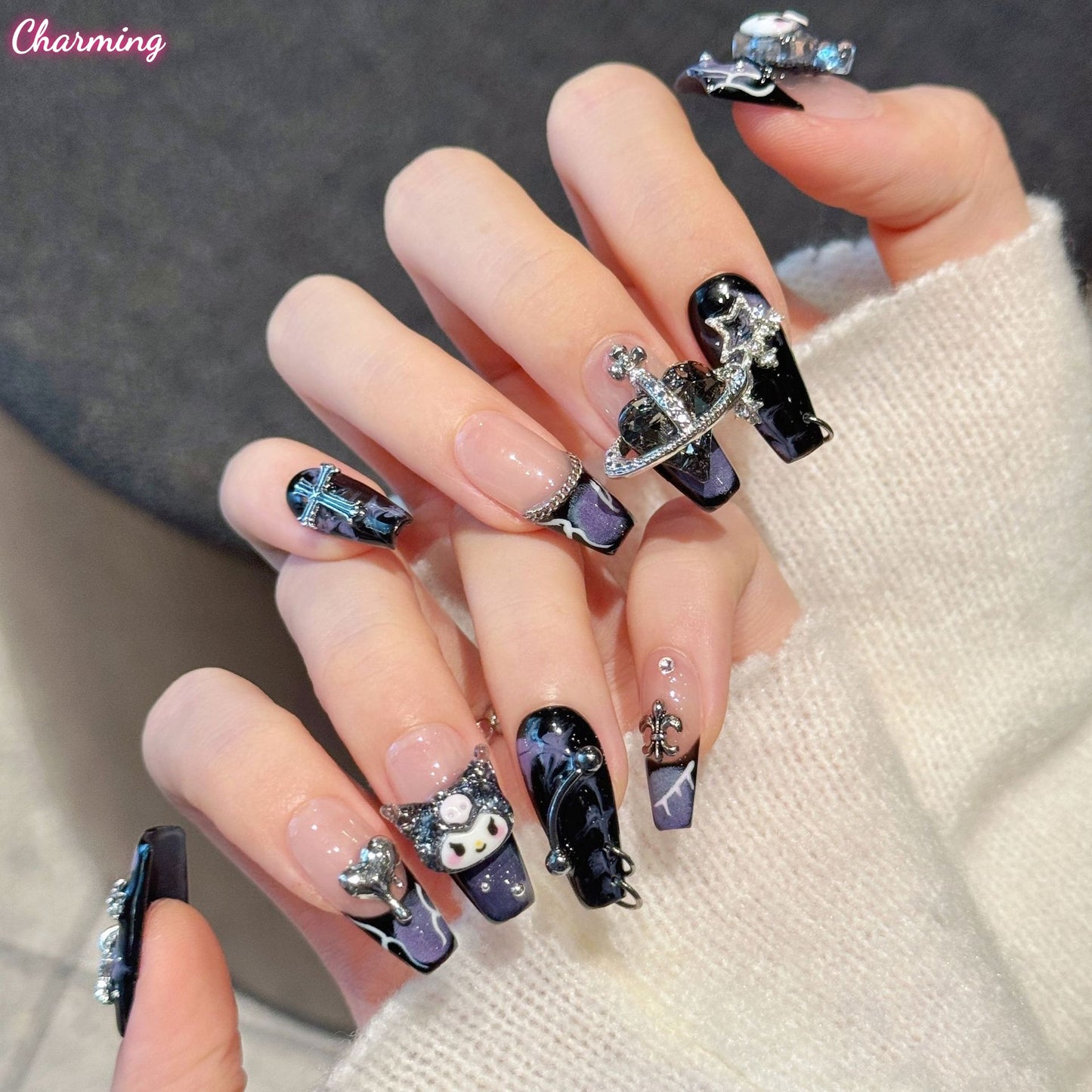 Dark Kuromi / Handmade Nails