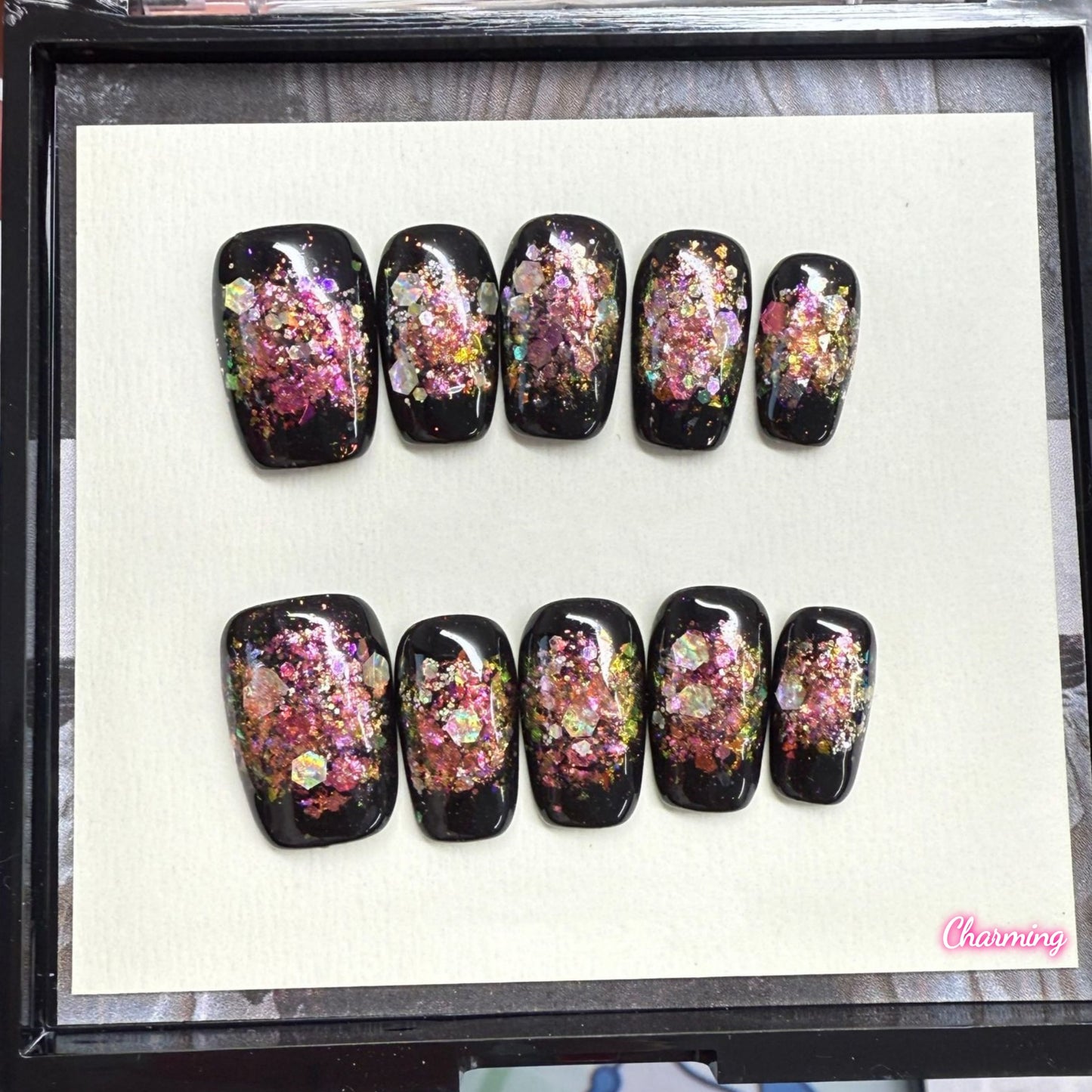 Old Black Glitte / Handmade Nailsems