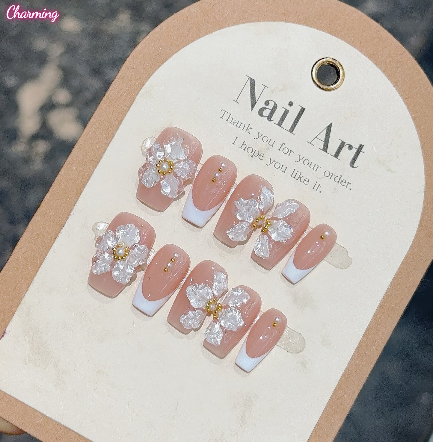 Ice Floral Nude / Handmade Nailsems