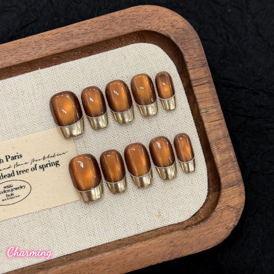 Amber Gilded Tips / Handmade Nails