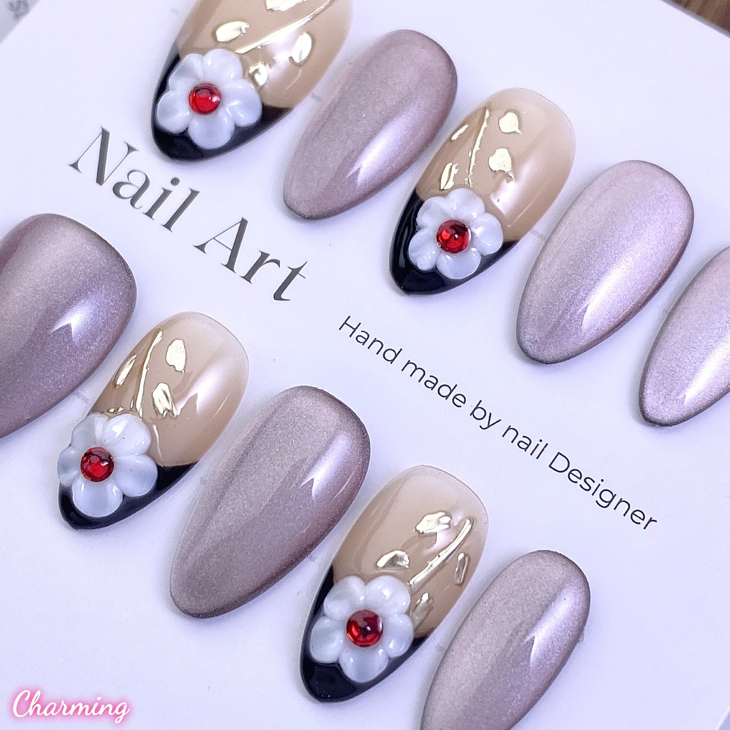 Purple Gold Flora / Handmade Nails