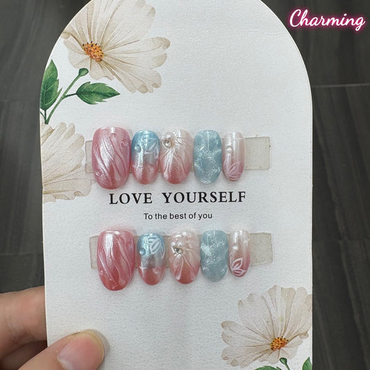 Azure Blush Ripple / Handmade Nails