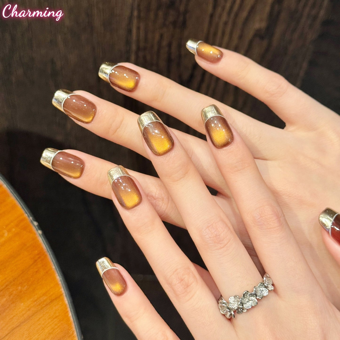 Amber Gilded Tips / Handmade Nails