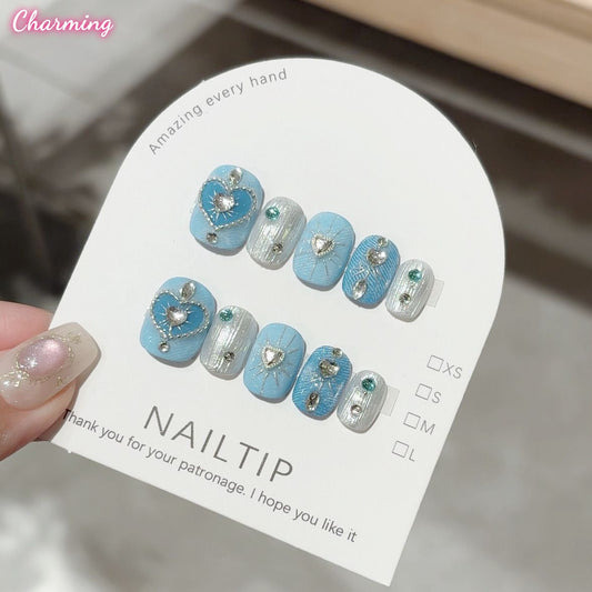 Baby Blue Hearts/ Handmade Nails