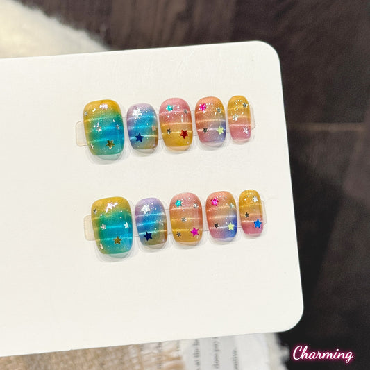 Prismatic Star Glow / Handmade Nails