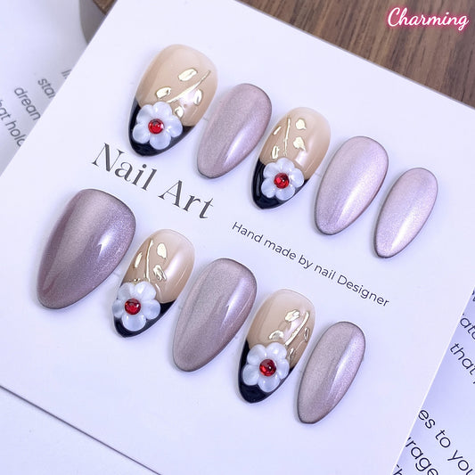 Purple Gold Flora / Handmade Nails