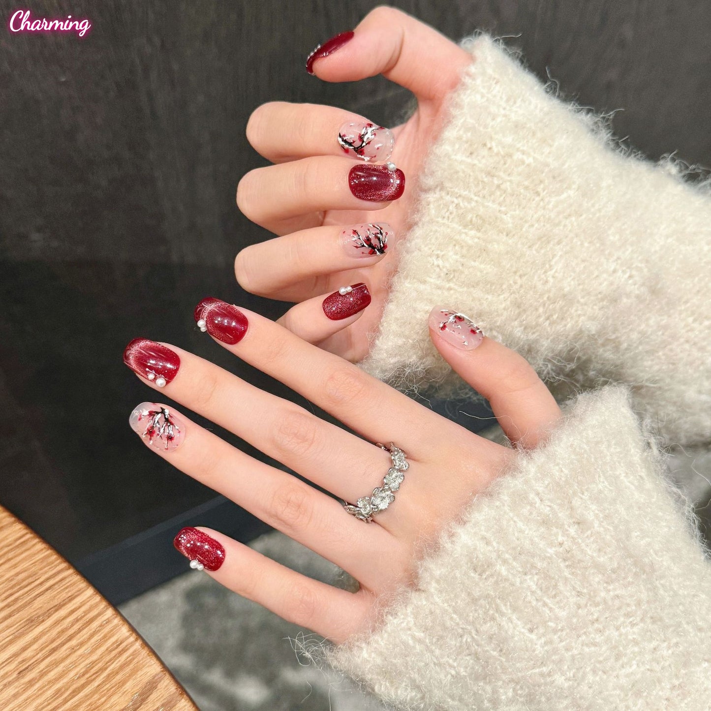 Frosty Red Plum / Handmade Nails