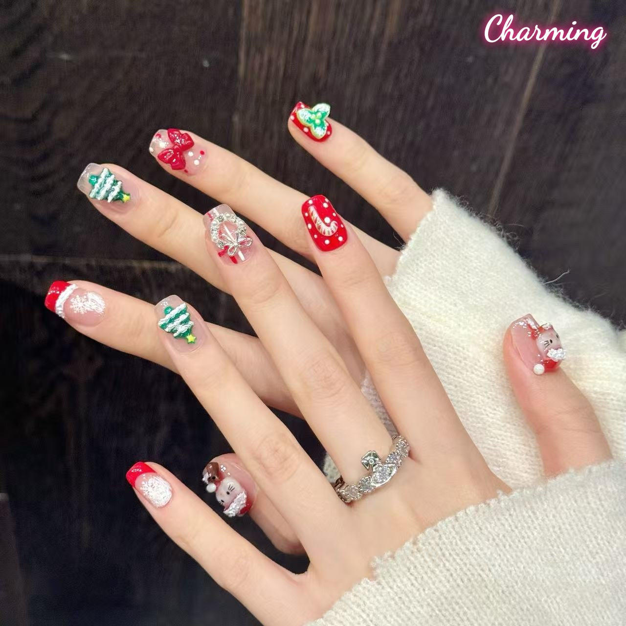 Jingle Bell Kitty/ Handmade Nails