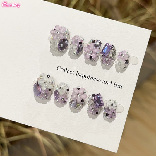 Amethyst Floral Sparkle / Handmade Nails