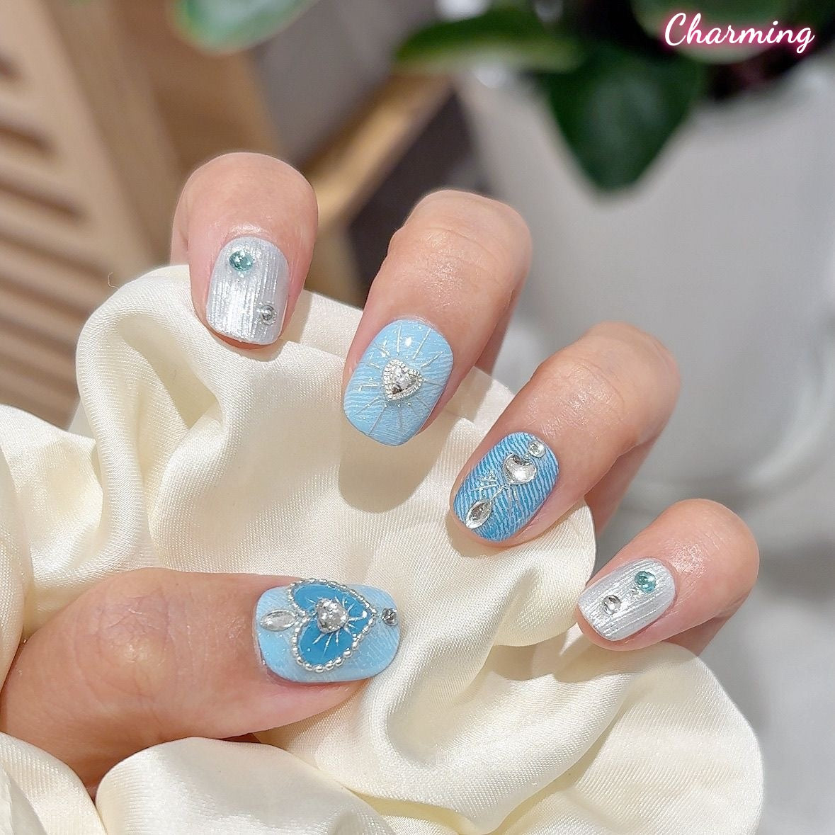 Baby Blue Hearts/ Handmade Nails