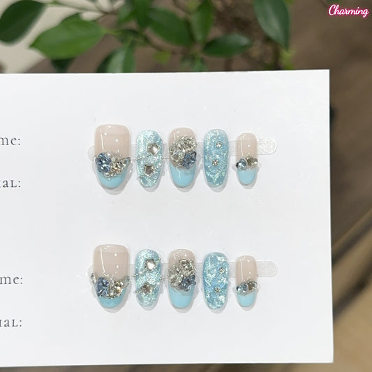 Soft Blue Sparkle / Handmade Nailsems