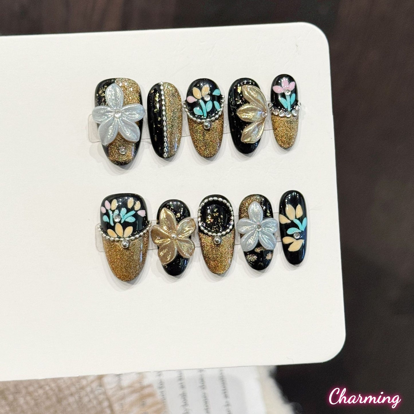 Obsidian Gold Butterfly / Handmade Nails