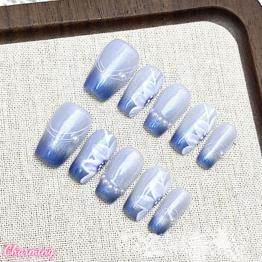 Azure Blossom / Handmade Nails