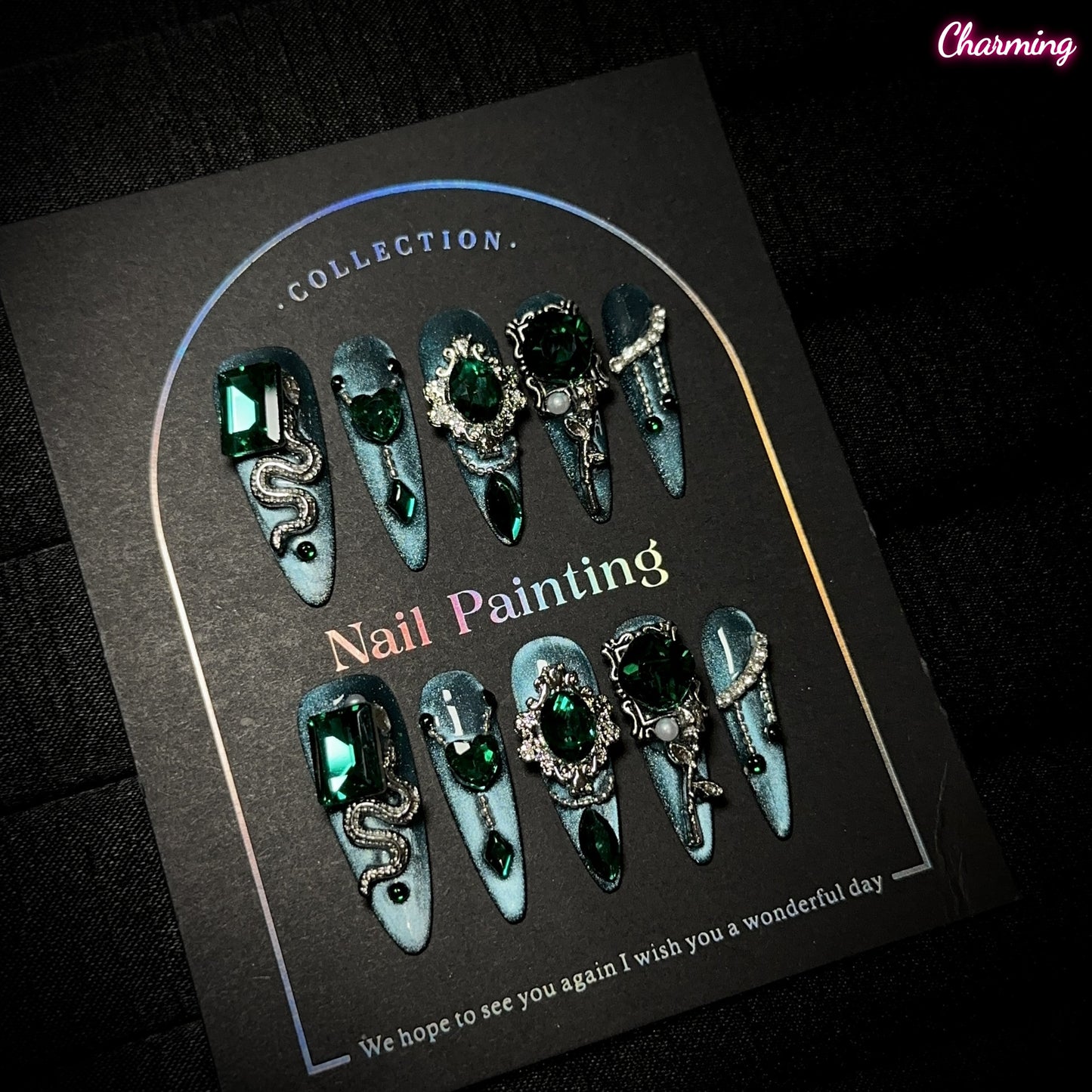 Green Scale Gem / Handmade Nails