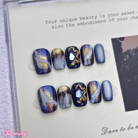 Deep Space Marble / Handmade Nails