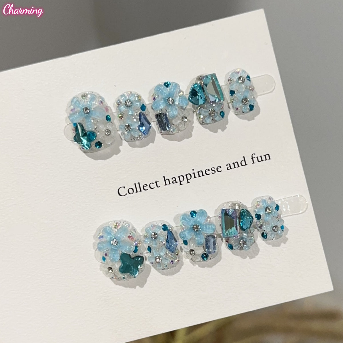 Blue Bloom Diamond / Handmade Nailsems