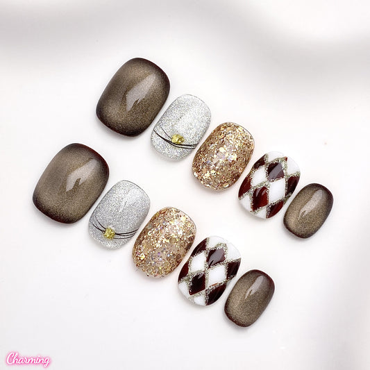 Amber Check Shine / Handmade Nails