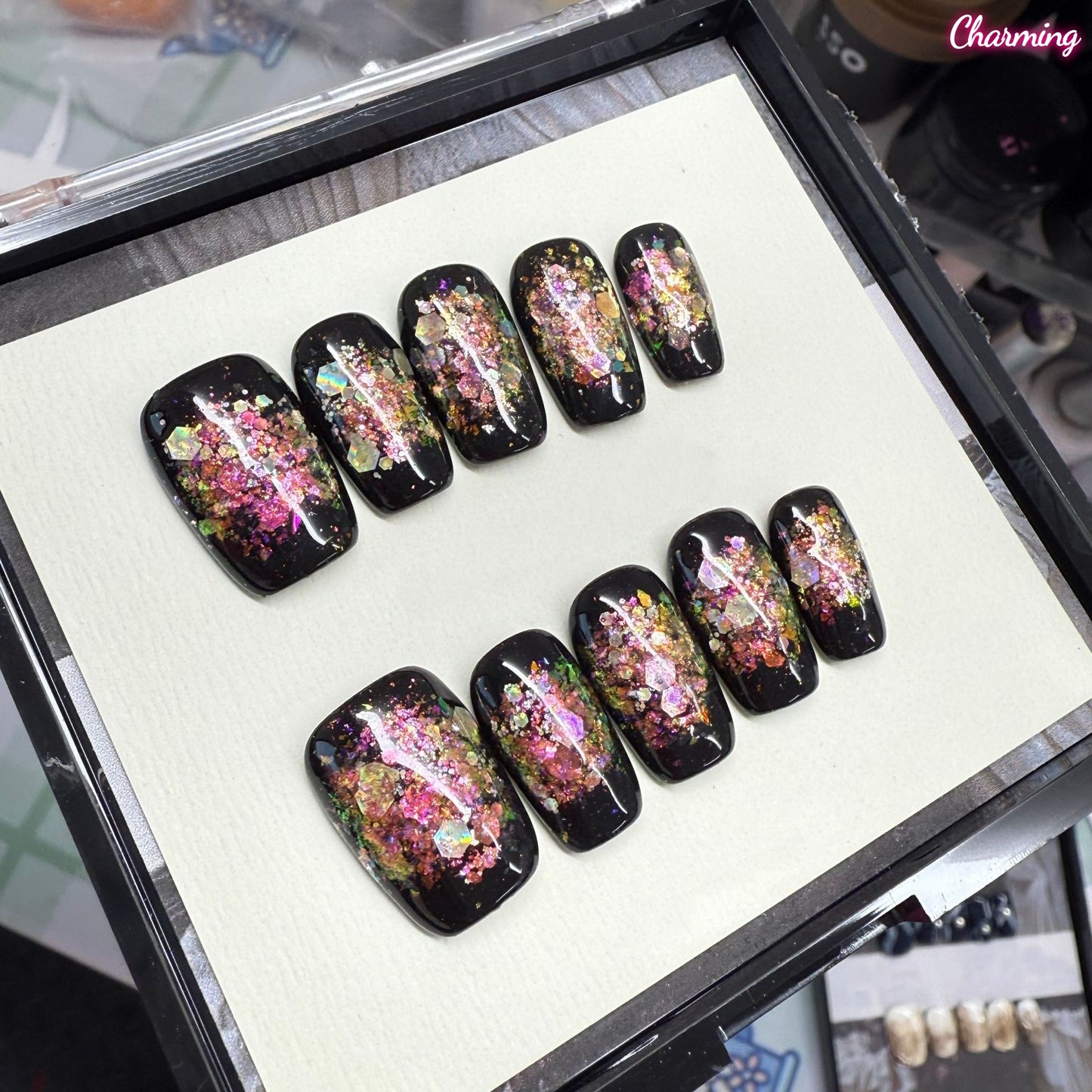 Old Black Glitte / Handmade Nailsems