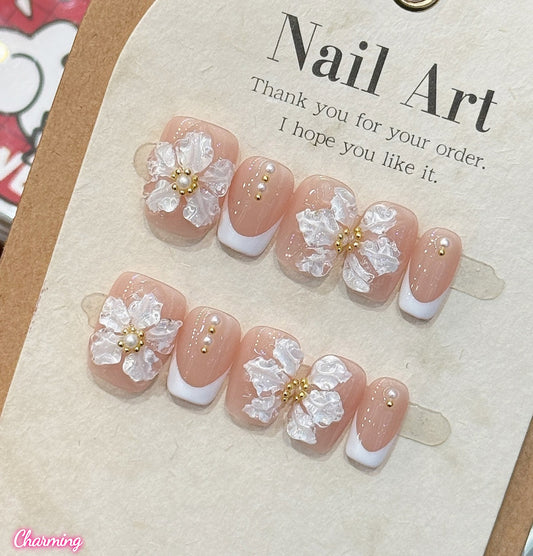 Ice Floral Nude / Handmade Nailsems