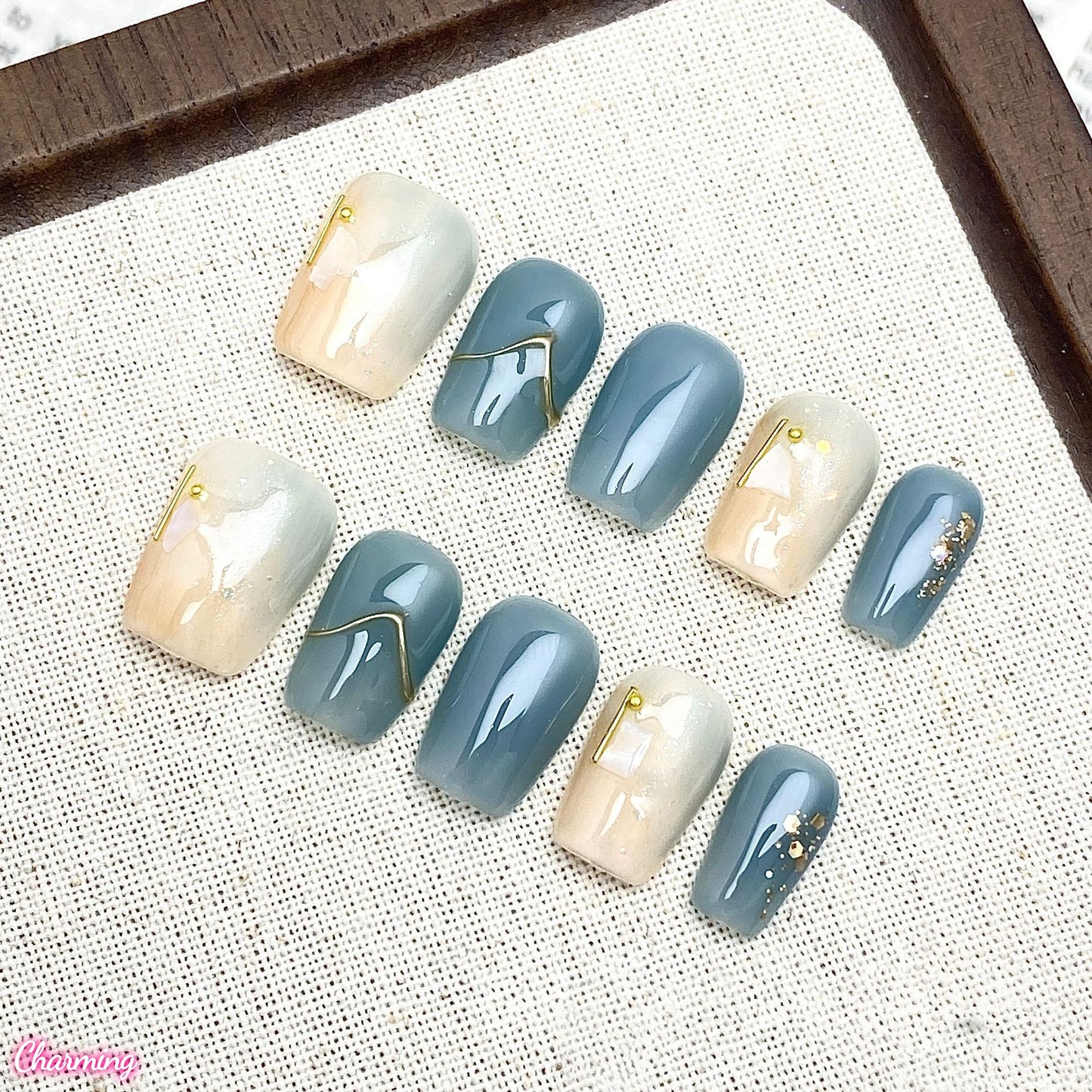 Soft Blue & White / Handmade Nails