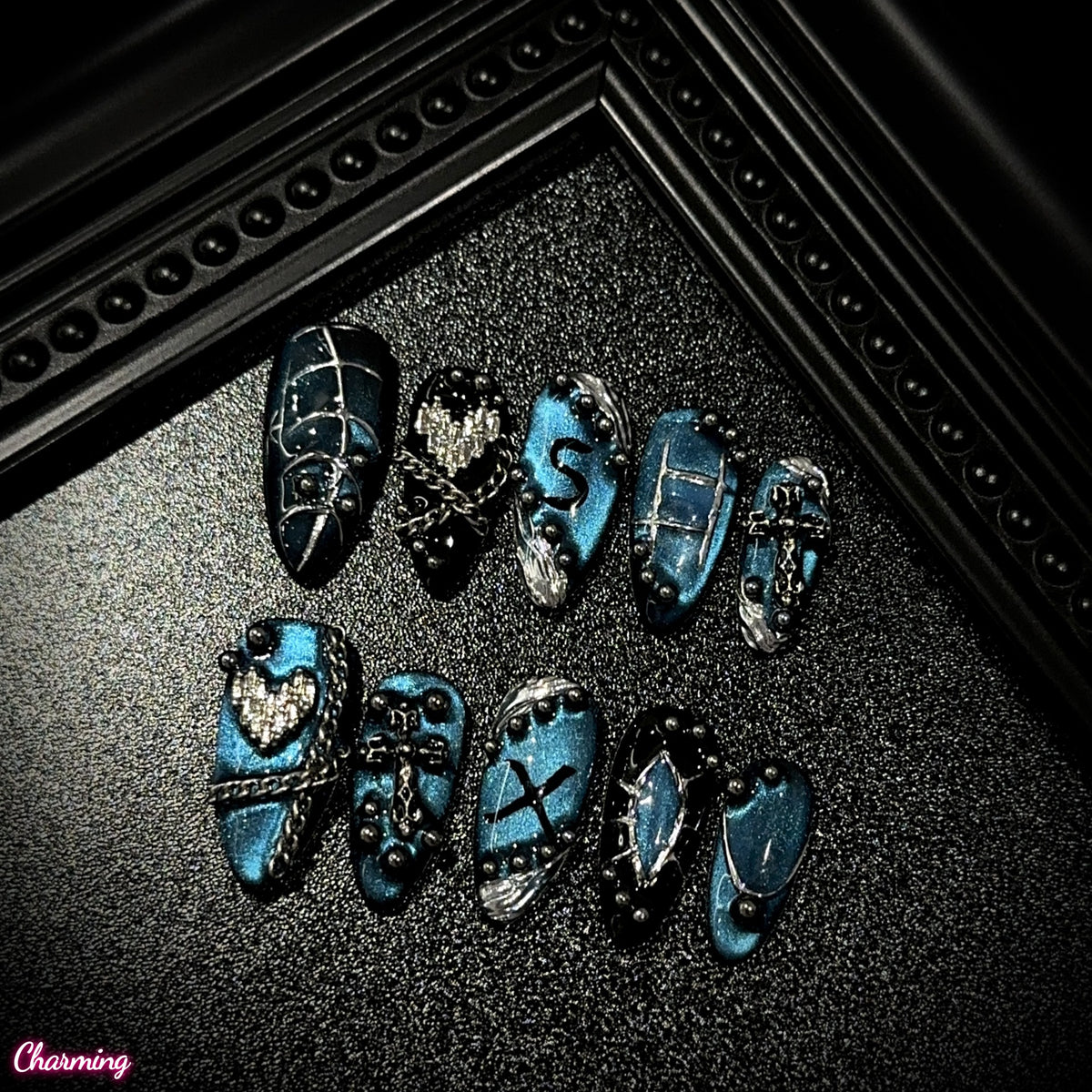 Midnight Blue Veil / Handmade Nailsems