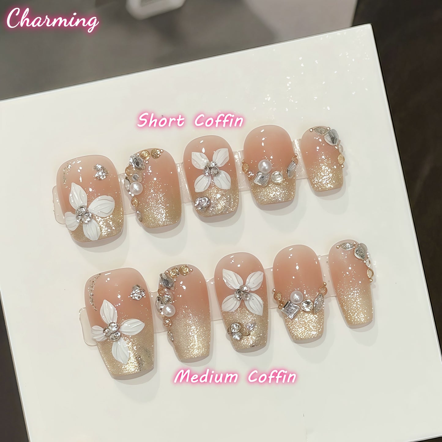 Moonlit Petal Shadows / Handmade Nails
