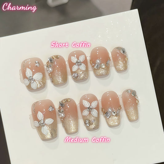 Moonlit Petal Shadows / Handmade Nails