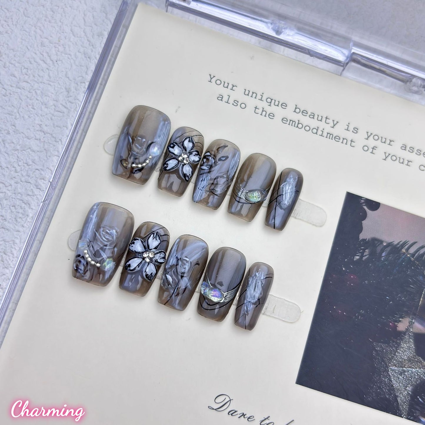 Petals in the Obsidian / Handmade Nails