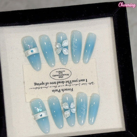 Letters in Blue / Handmade Nails