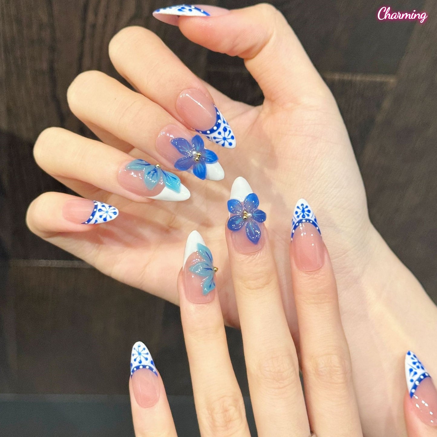 Green Glaze Floral / Handmade Nails
